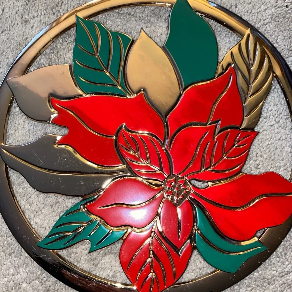 Vintage Made‎ In Japan Poinsettia Trivet Holidays Christmas Decor